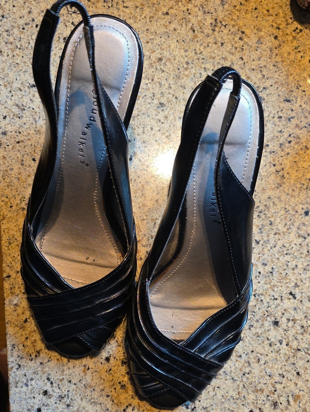 cloudwalkers Black Slingback Peep-Toe Mules